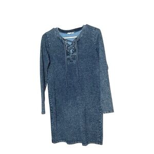 Blue Lace-Up Denim colored knitDress